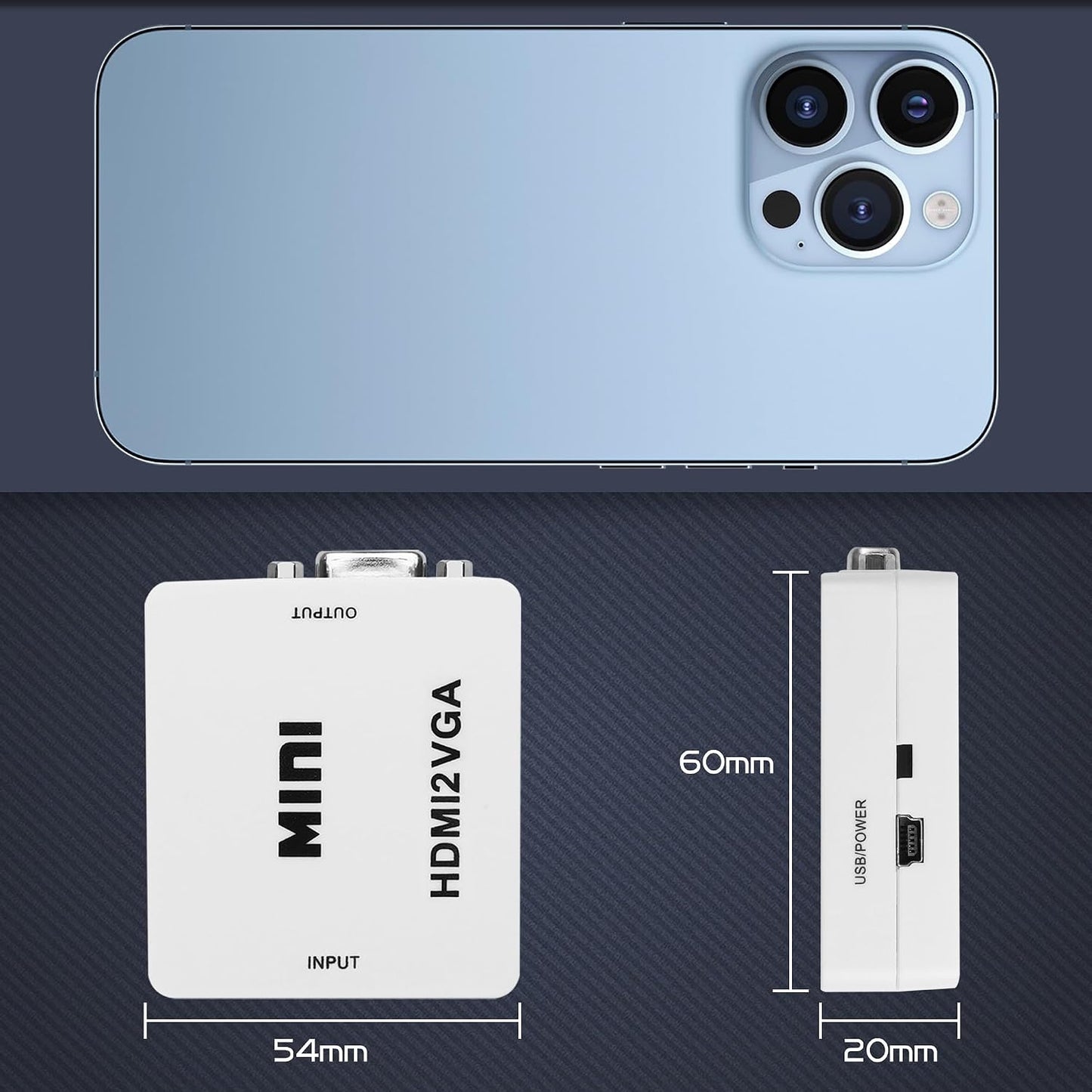 YAODHAOD 1080P HDMI to VGA Adapter, Mini Vga Adapter Box Steadily Convert Full HD Audio Video Support HDTV PC, Laptop