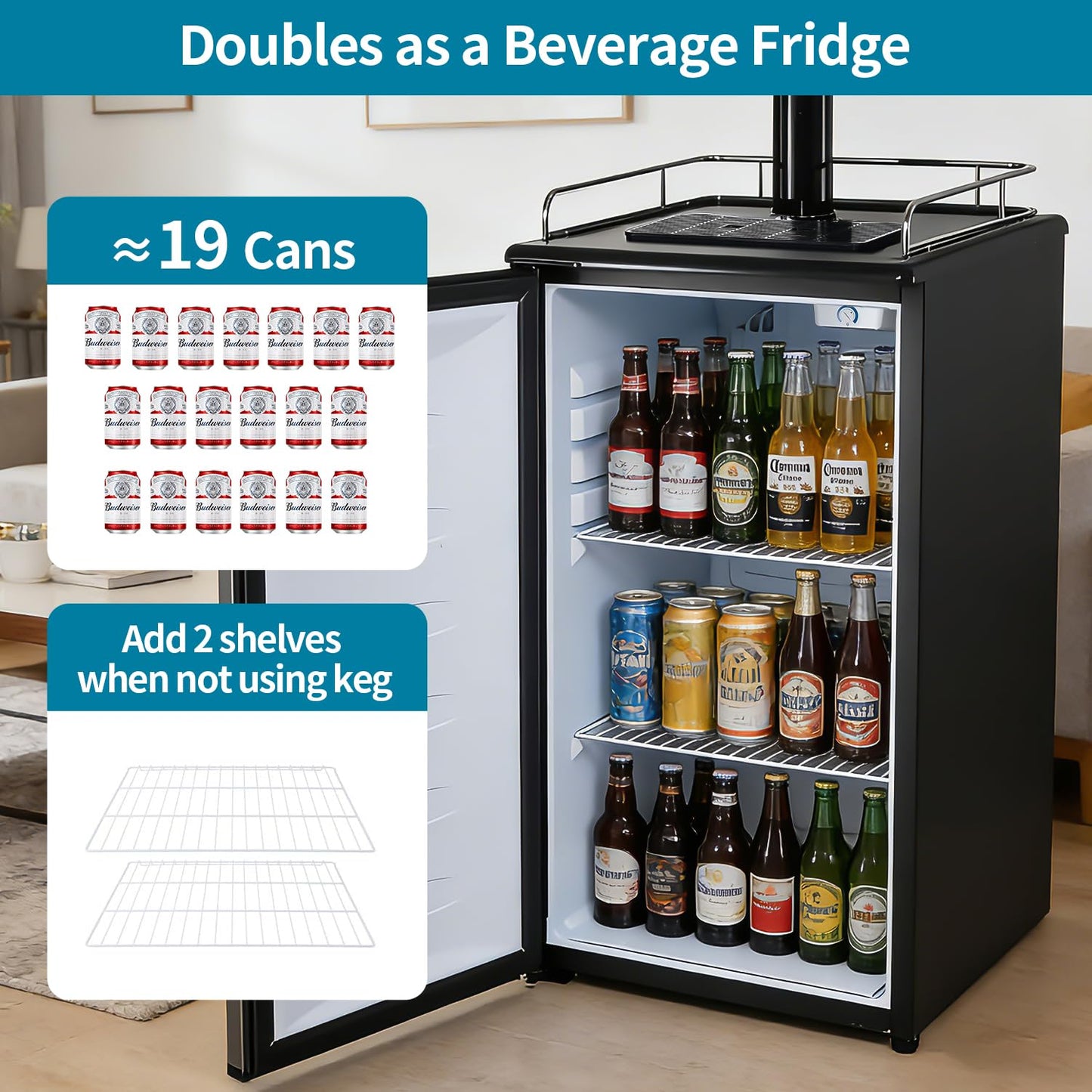 BEYOU Beer Kegerator, Commercial Draft Brew Beer Dispenserl,Full Size Keg Refrigerator for Home D system-1 Tap (152L)