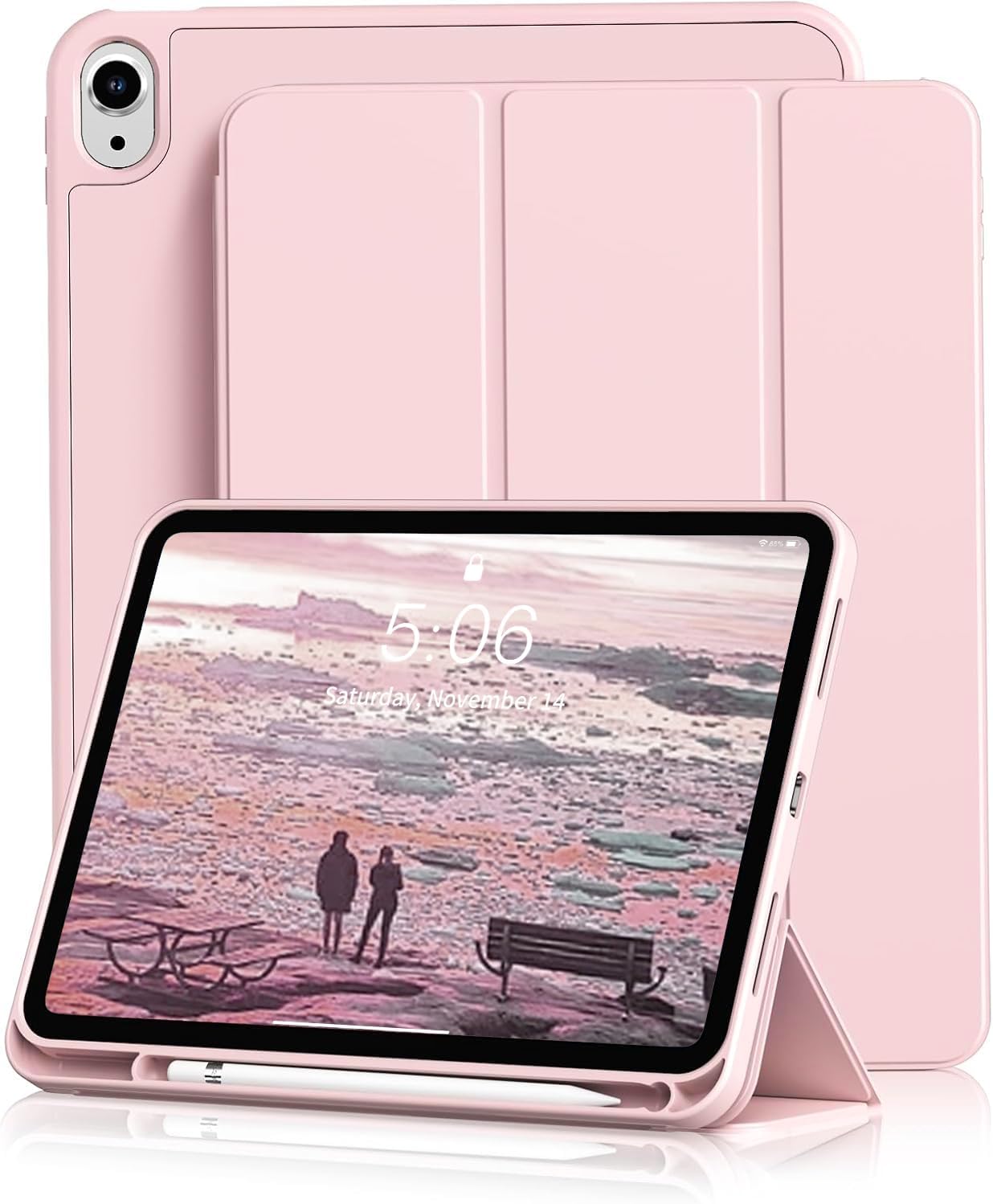 kenke 11/10th 11/10.9 inch 2025 A16/2022, for iPad Gen Case with Pencil Holder Soft TPU Back Shell Hybrid Slim Trifold