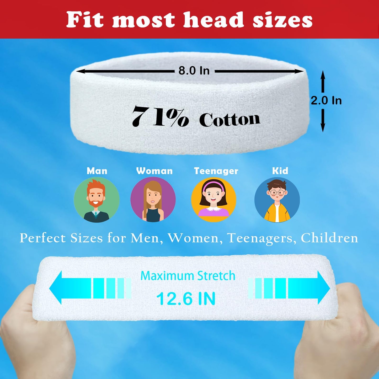 Pejnl Sweatbands Sports Headbands for Men & Women - 3 Pack Moisture Wicking Cotton Headband for Tennis, Basketball, Running, Gym - Sweat Band