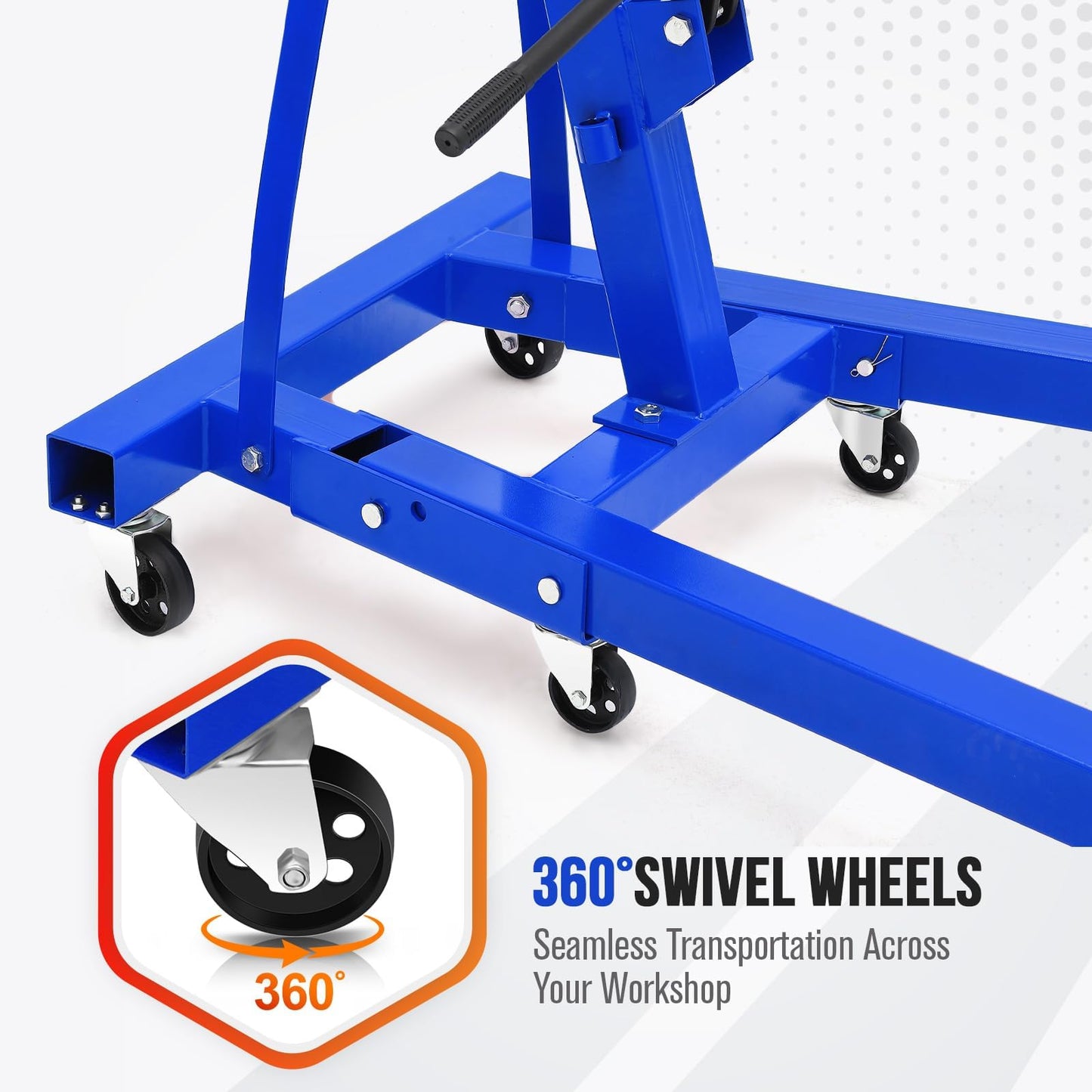 GarveeLife 2-Ton Folding Hydraulic Engine Hoist with Leveler, Shop Crane with Telescopic Boom & 6 Casters, 4400 Lbs Foldable Cherry Picker Lift for Home Garage, Workshop, Warehouse, Heavy-Duty, Blue