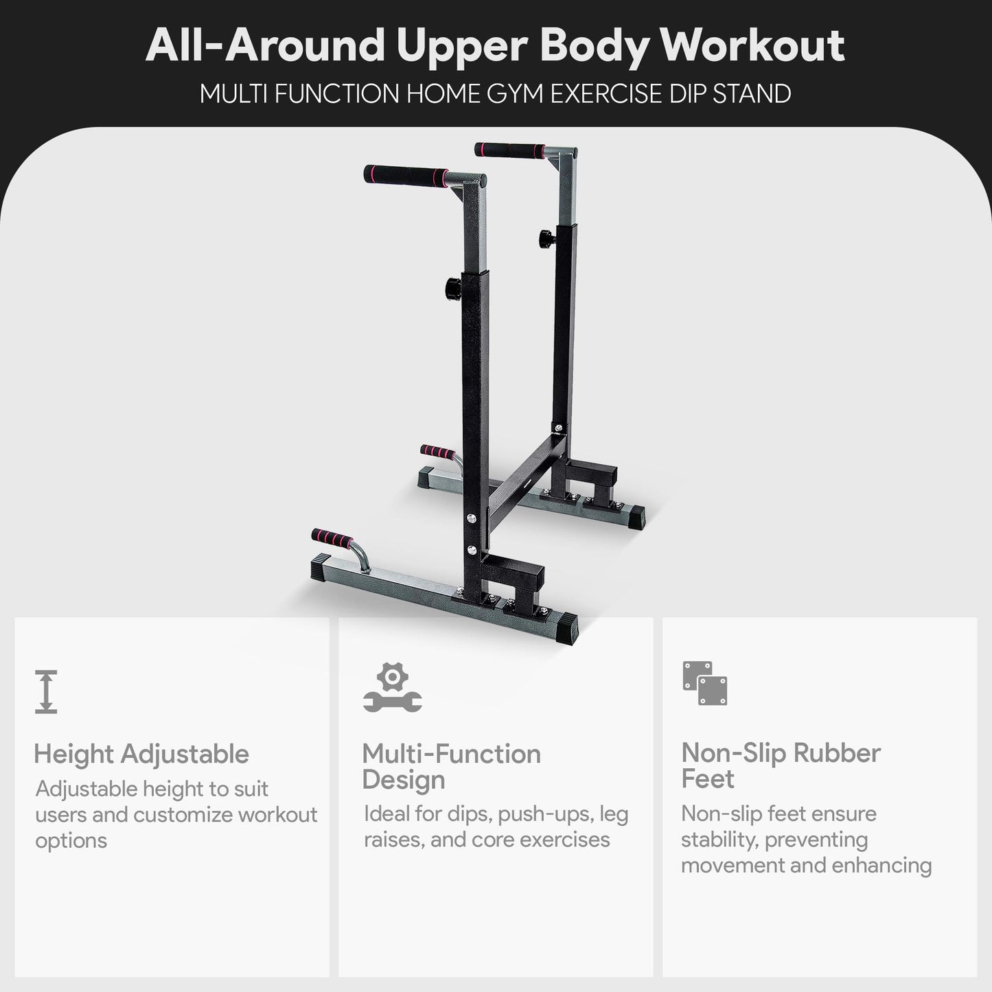 BalanceFrom Multi-Function Dip Stand Dip Station Dip bar with Improved Structure Design, 500-Pound Capacity, Black