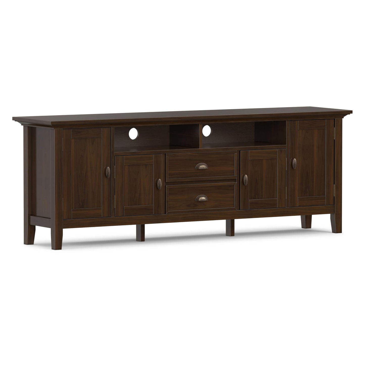 SIMPLIHOME Redmond TV Stand - 72 inch Wide Solid Wood Media Console in Brunette Brown, Transitional Entertainment Center for Living Room for TVs up to 80 Inches with Drawers and Cable Management