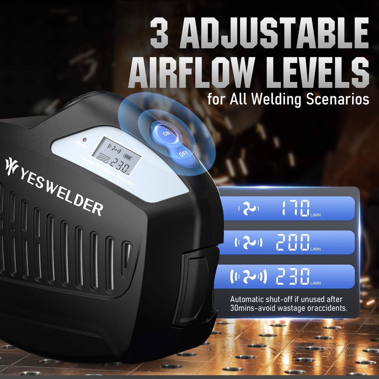 YESWELDER Powered Air Purifying Respirator, True Color Auto Darkening Welding Helmet with PAPR System, Three Airflow Control Levels