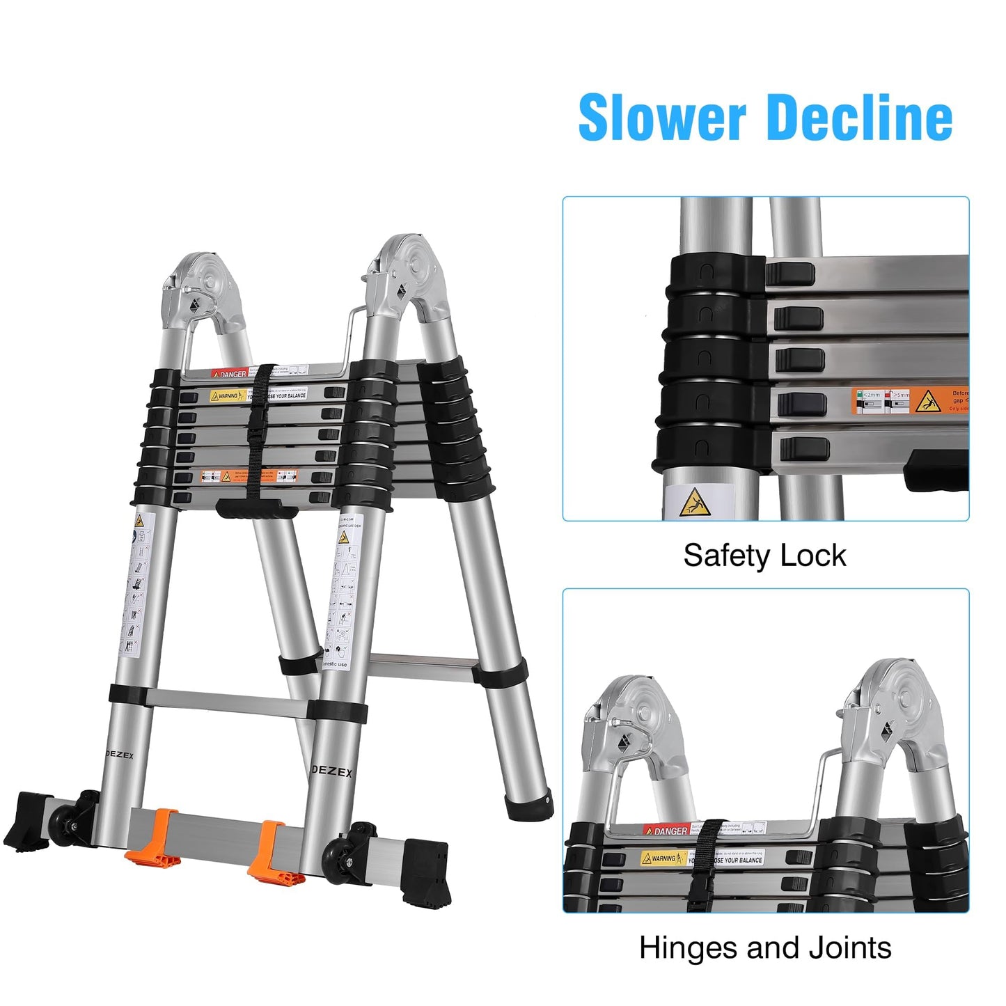 DEZEX Telescoping Ladders 16.5FT A Frame Ladder, Adjustable Folding Extension Ladder, with Anti-Slip Balance Bar & Wheel, Multi-Purpose Collapsible Ladder for Home, Outdoor Work, 330 lbs Capacity