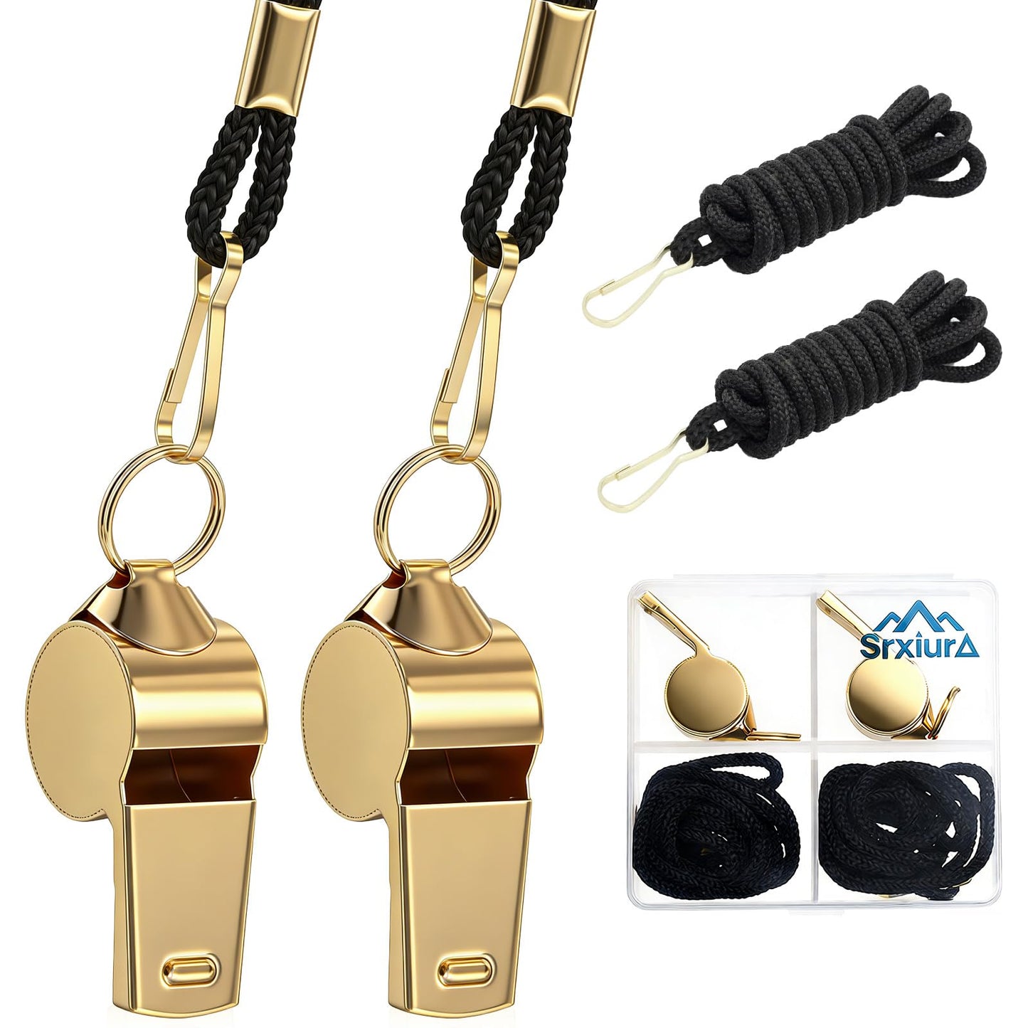 Srxiura Whistle, 2 Pack Stainless Steel Sports Whistles with Lanyard, Loud Crisp Sound Whistles Great for Coaches, Referees, and Officials，Outdoor Enthusiasts,Life Saving,Hiking,Pets Training