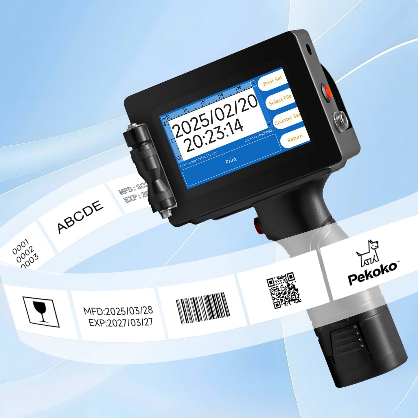 PEKOKO LB100S Intelligent Portable Hand Jet Handheld TIJ Thermal Inkjet Printer 12.7mm Online QR Bar Batch Date Number Coding Machine for Carton Box,Food Package,Drink Bottle