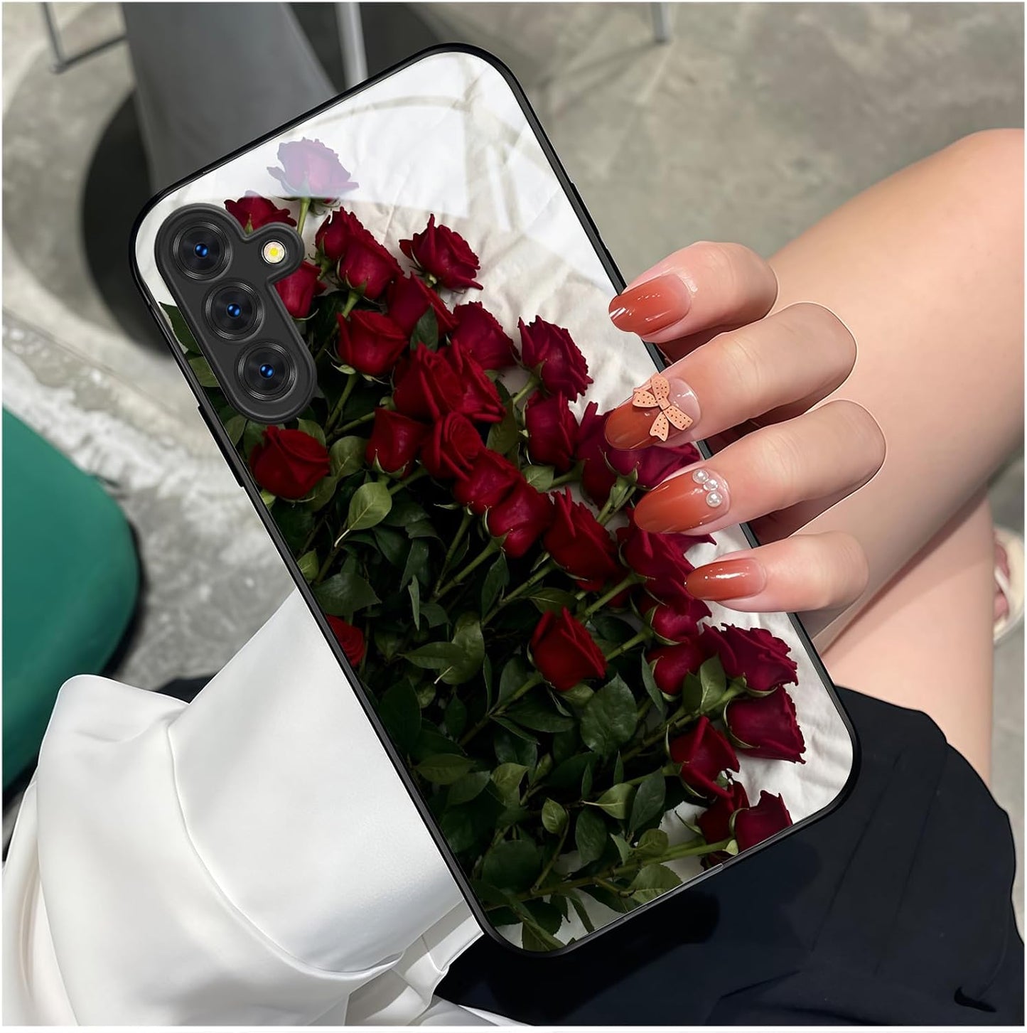 Aeronwen A55 6.6 inch for Samsung Galaxy Case Red Roses Bouquet Glossy Hard Case, Fade Resistant, Precise Cutout