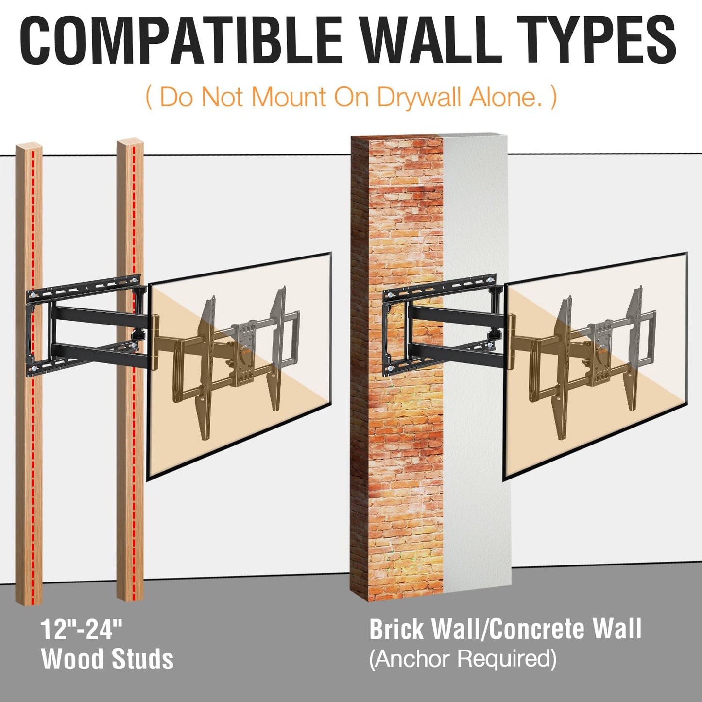 ELIVED Long Arm TV Mount for Most 37-75 Inch tv, Full Motion Wall Bracket with 29.5 inch Long Extension Articulating TV Wall Mount, Max VESA 600x400mm, Holds up to 88lbs, fits Wood Studs 12"-24".
