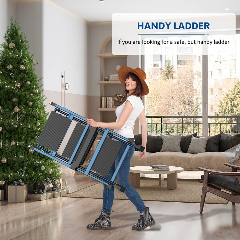 Ladder Pro 3 Step Ladder with Handrails, Aluminum Heavy Duty Ladder, Wide Step & Anti-Slip Feet, Lightweight Portable, Folding Storage Ladders for Home Family Indoor RV Kitchen