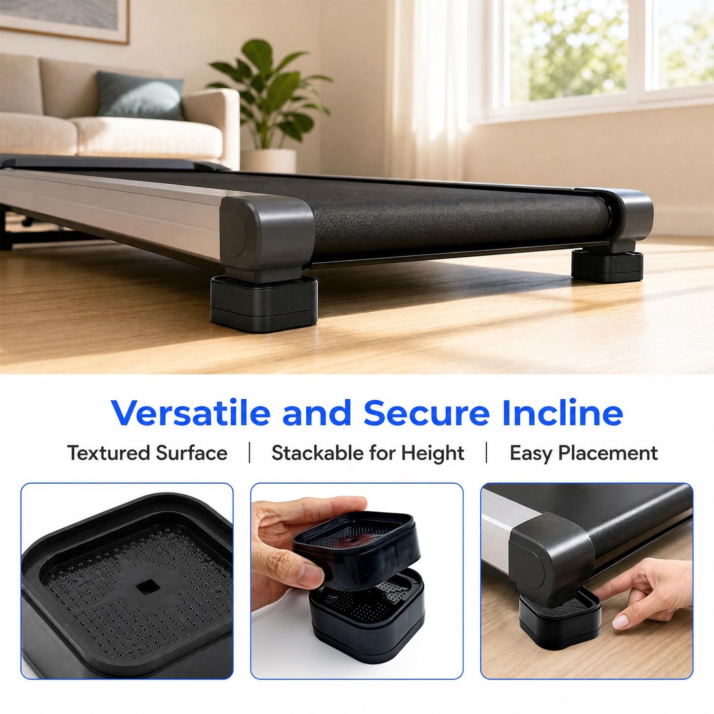 OPSJRNDUSK 4PCS Treadmill Incline Riser Blocks, Stackable Walking Pad Incline Blocks for Leveling & Uphill Training, Textured Support Pads for Home Gym Treadmill Accessories