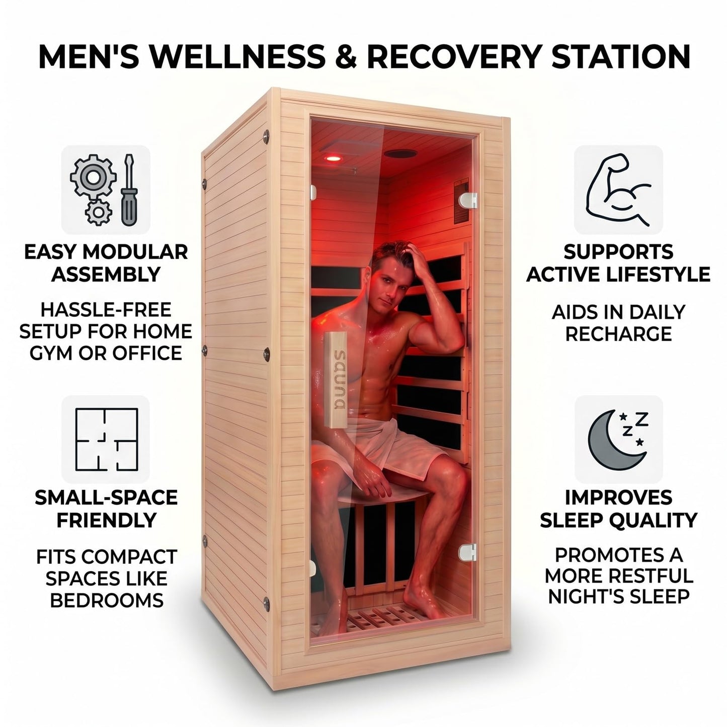 7-Color Wellness Light Infrared Sauna–1300W 110V 1-Person Indoor Wood Sauna in w/Carbon Crystal Heaters, Post-Workout Recovery & Spa Relaxation, Home Use Gift for Men & Women