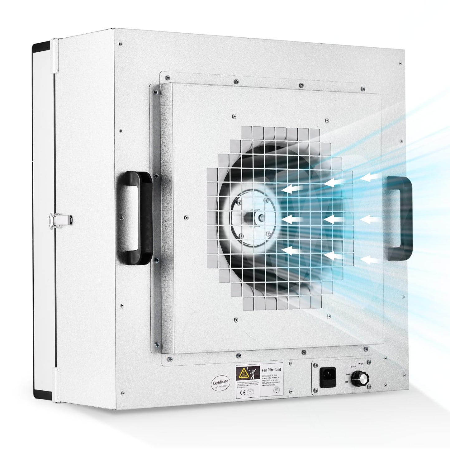 YJINGRUI Laminar Flow Hood, H-14 HEPA Filter with Safety Locks, Class 100/ ISO Class 5 Cleanliness, Fan Filter Unit 22.6x22.6in Flow Hood Mycology/Clean Room/Laboratory 110V