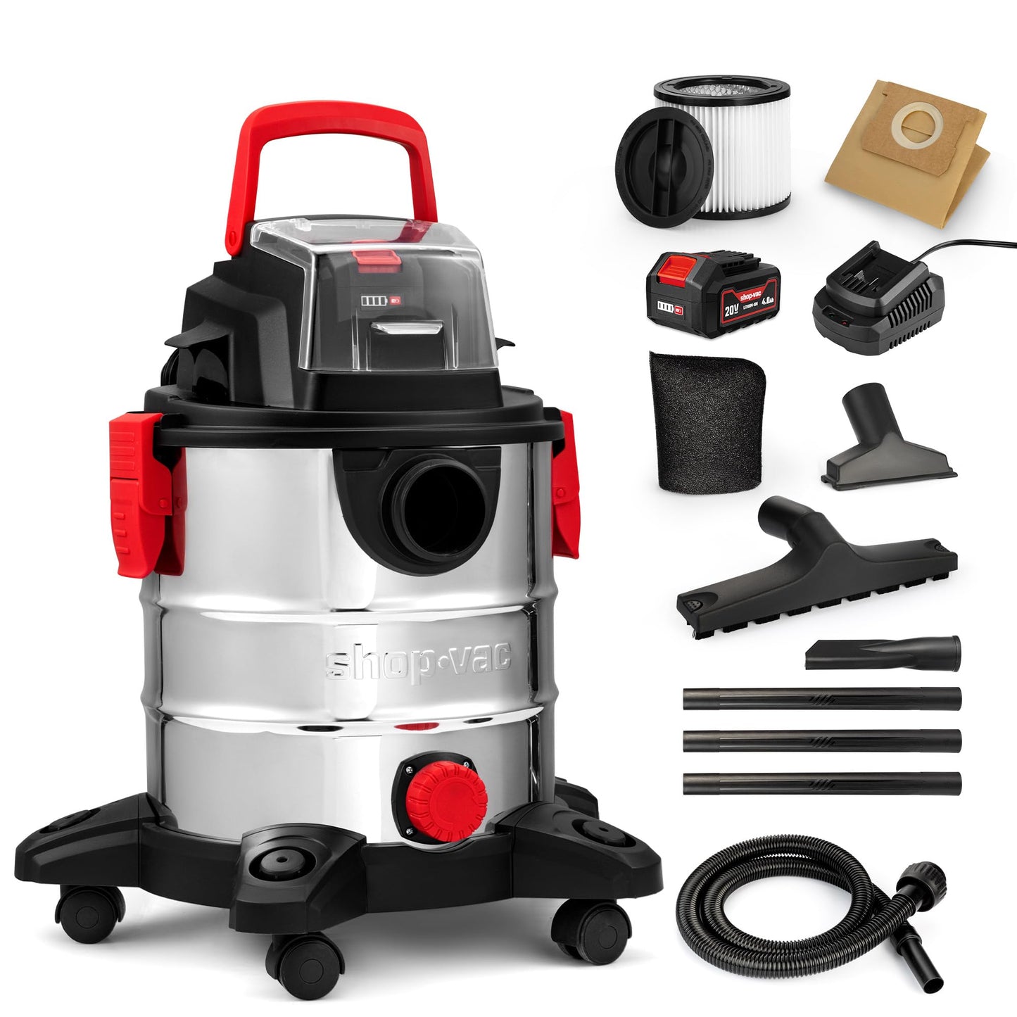 Shop-Vac 20V Wet/Dry Cordless Vacuum, 5 Gallon, 4.7 Peak HP, 10kPa Strong Suction & Blower, Portable Shop Vacuum, 4.0A Battery Powered for Car, Home and Garage