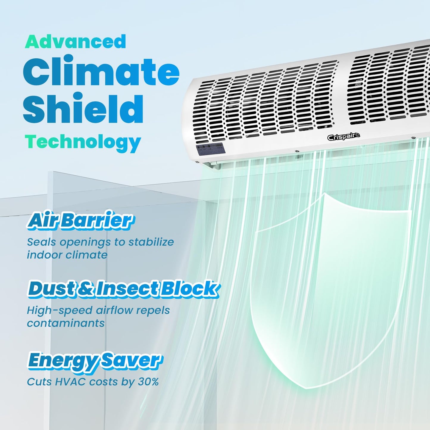 Crispaire 36-Inch White Air Curtain with Magnetic Door Switch 1527 CFM/2165 FPM Dual-Speed Adjustable Commercial Indoor Air Door Easy to Install Industrial Fan(Note: This is not an air conditioner)