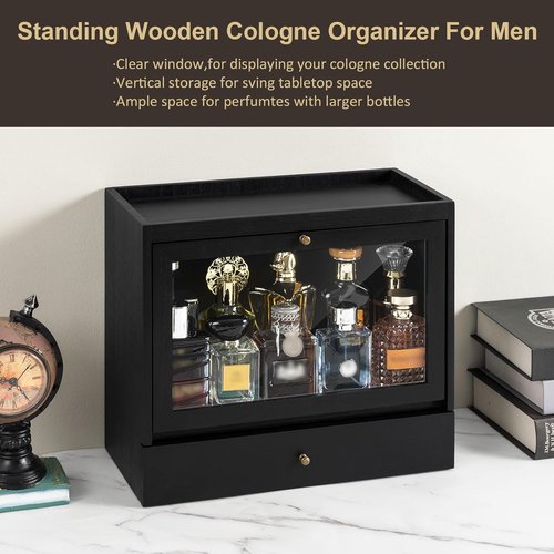 Emfogo Cologne Organizer - Solid Wood Perfume Holder with Drawer Storage | Large Capacity & Dustproof