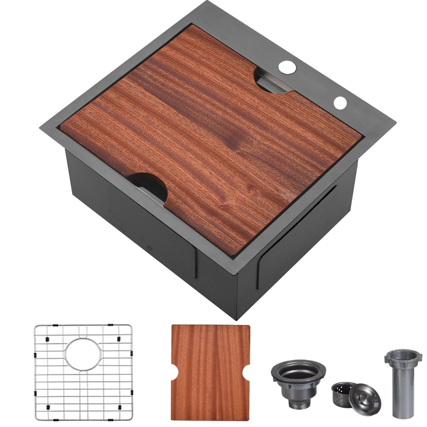 VCCUCINE 21x20 Inch Gunmetal Black Drop in Bar Sink Kitchen Sink Workstation,Topmount RV Small Kitchen Sink,16 Gauge Stainless Steel Wet Bar Sink,Outdoor Single Bowl,Prep Sink with Accessories