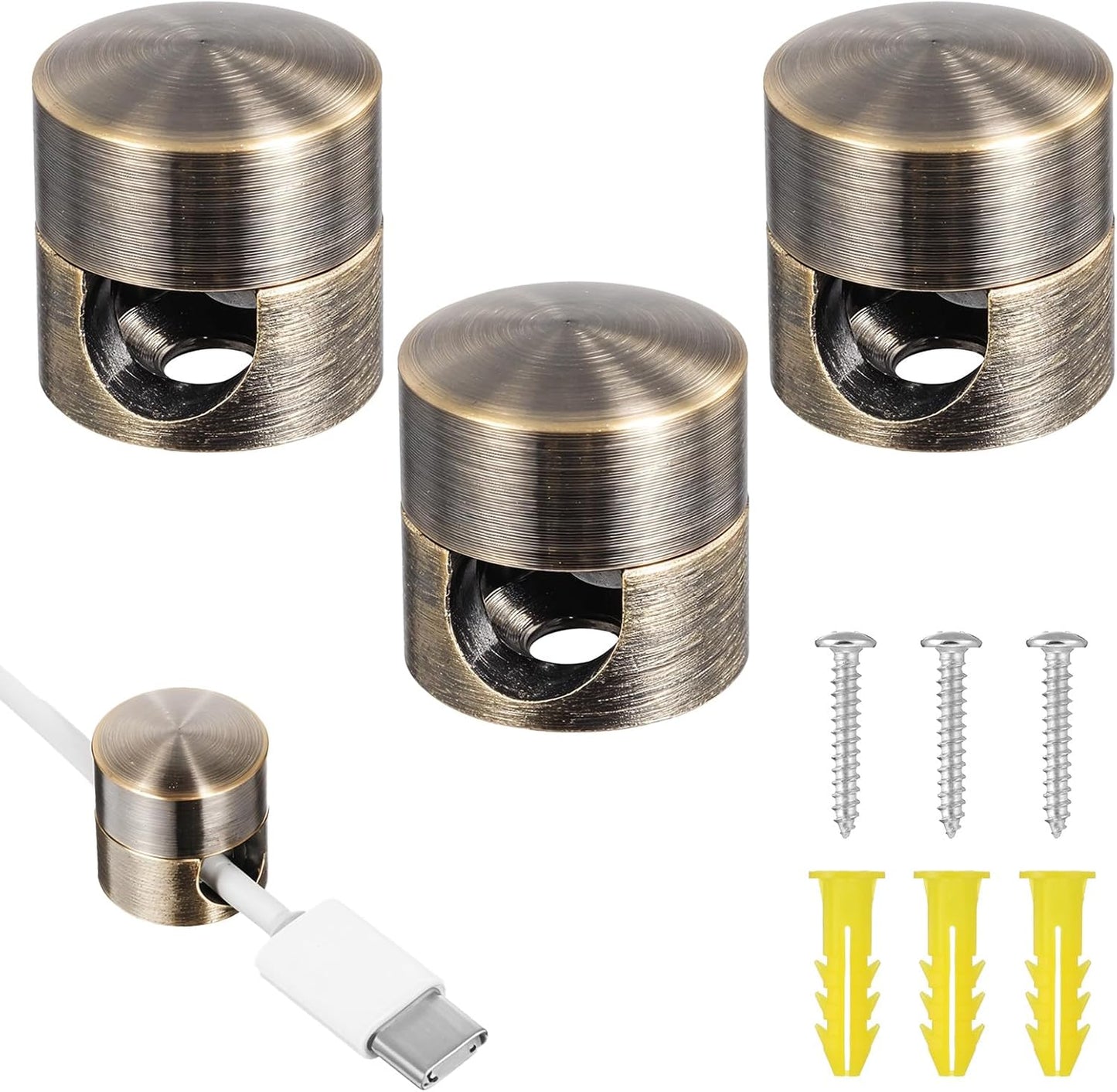 Sibba 3 Cable Anchor Holders PCS Antique Bronze Charger Holders for Cords Aluminum Adhesive Cord Clips for Desk
