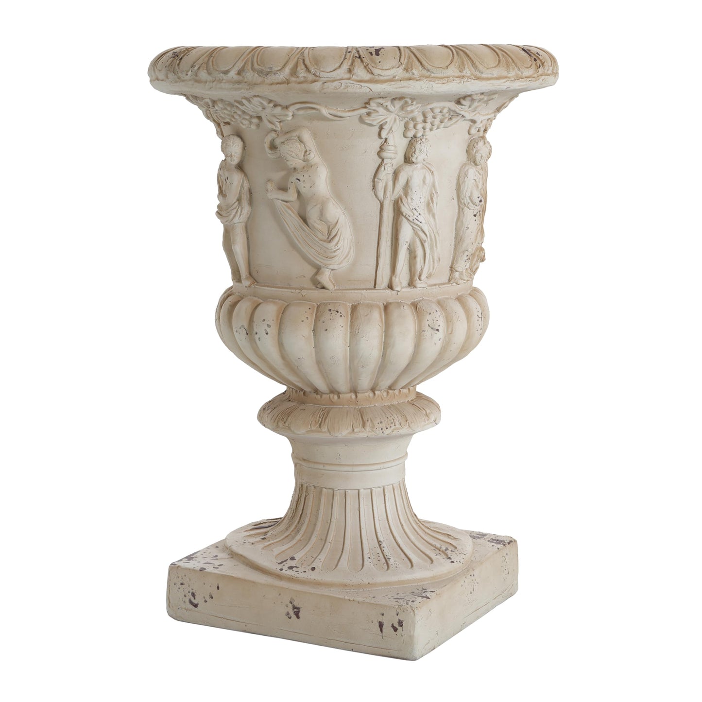 Christopher Knight Home Clara 27'' MGO Outdoor Planter, Mid-Century Modern Garden Urn, Floral Statue Design, Large Garden Pot, Flower Urn with Drainage Hole for Backyard Home, Antique White