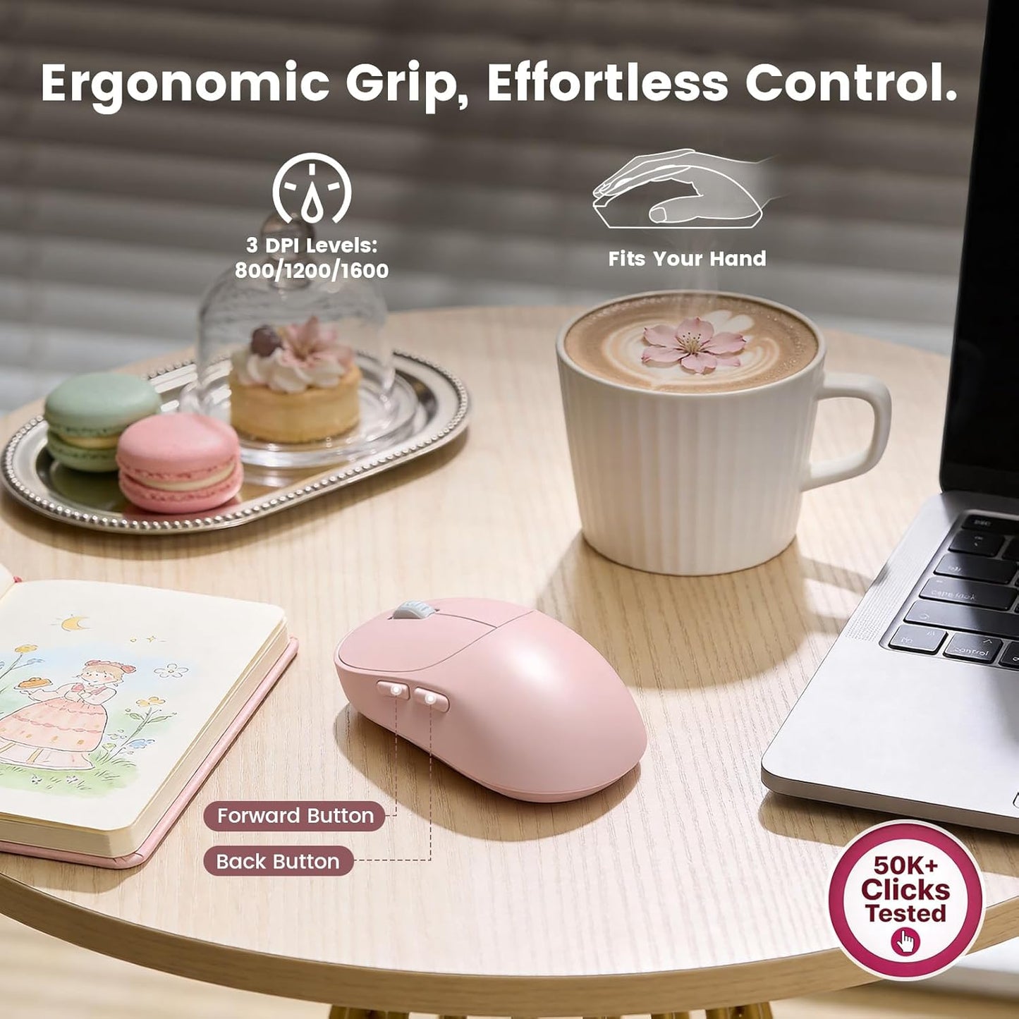 SABLUTE 2-Stage 2.4GHz Wireless Keyboard and Mouse Combo, Magnetic Soft-Touch Wrist Rest, Round Keycaps, Full-Size