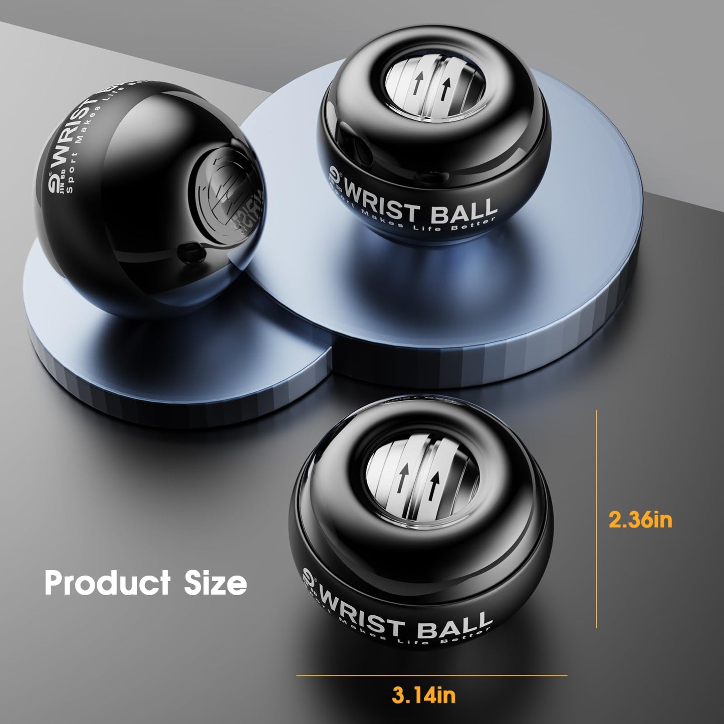 JIN BD Wrist Trainer Ball Auto-Start Gyroscopic Forearm Exerciser Gyro Ball for Strengthen Arms, Fingers, Grip and Muscles Black Diamond (No Light