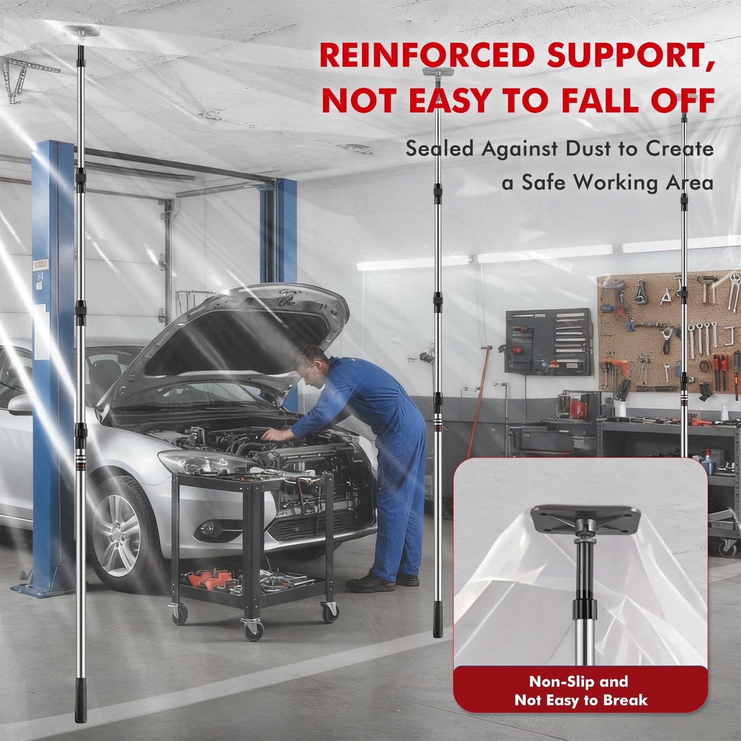 Teodute 10FT Dust Barrier Poles, 4 Pack Spring Retractable Zipper Wall Poles for Dust Barrier System with 2 Heavy-Duty Zippers & Plastic Film, for Interior Decoration, Remodeling & Isolation Work