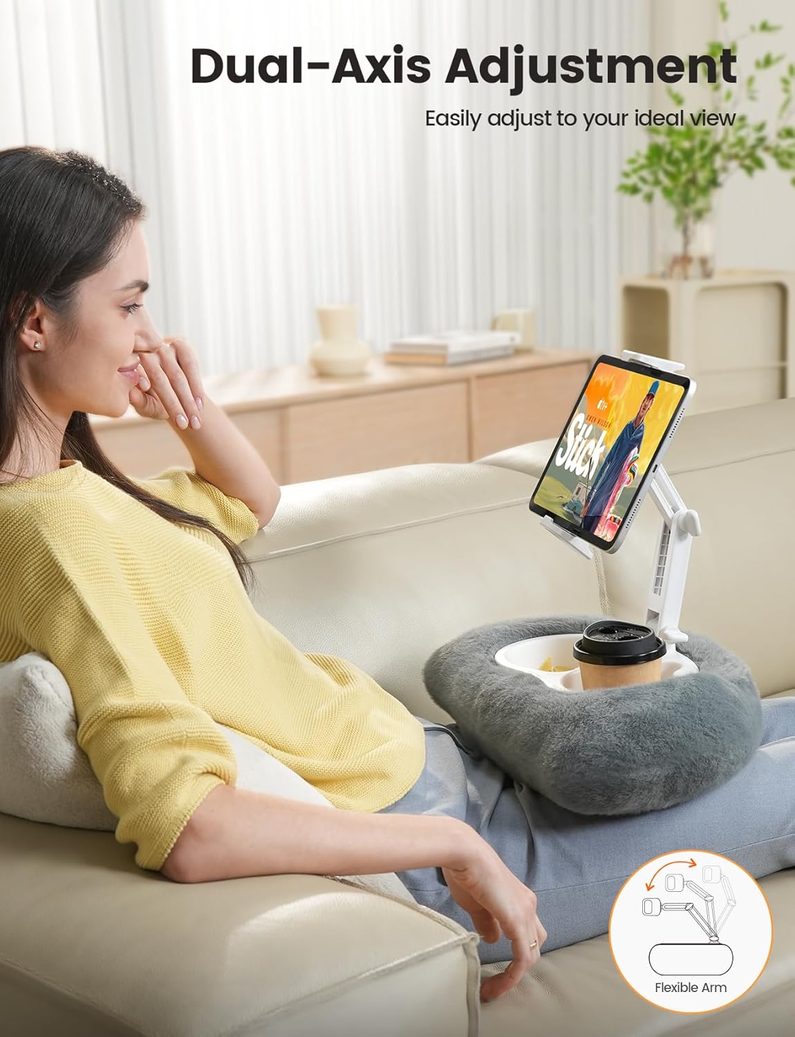 [360 4.7-13" Lamicall Tablet Pillow Holder Kindle Stand - Adjustable Arm][Snack Bowl] iPad Lap Holder, Kindle
