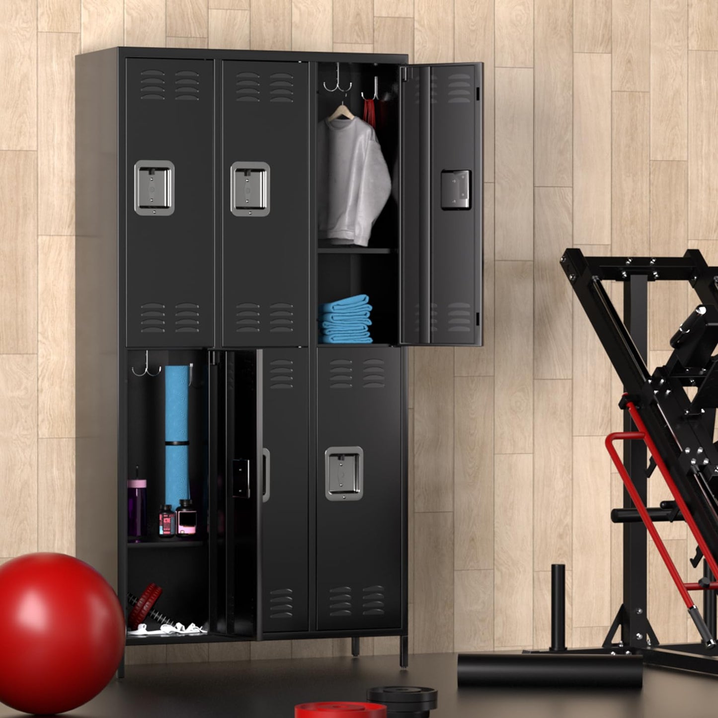 Towallmark Metal Storage Locker with 6 Doors, Metal Locker for Employees with 18 Hooks for Garage School Office Gym Home, Assembly Required, Black