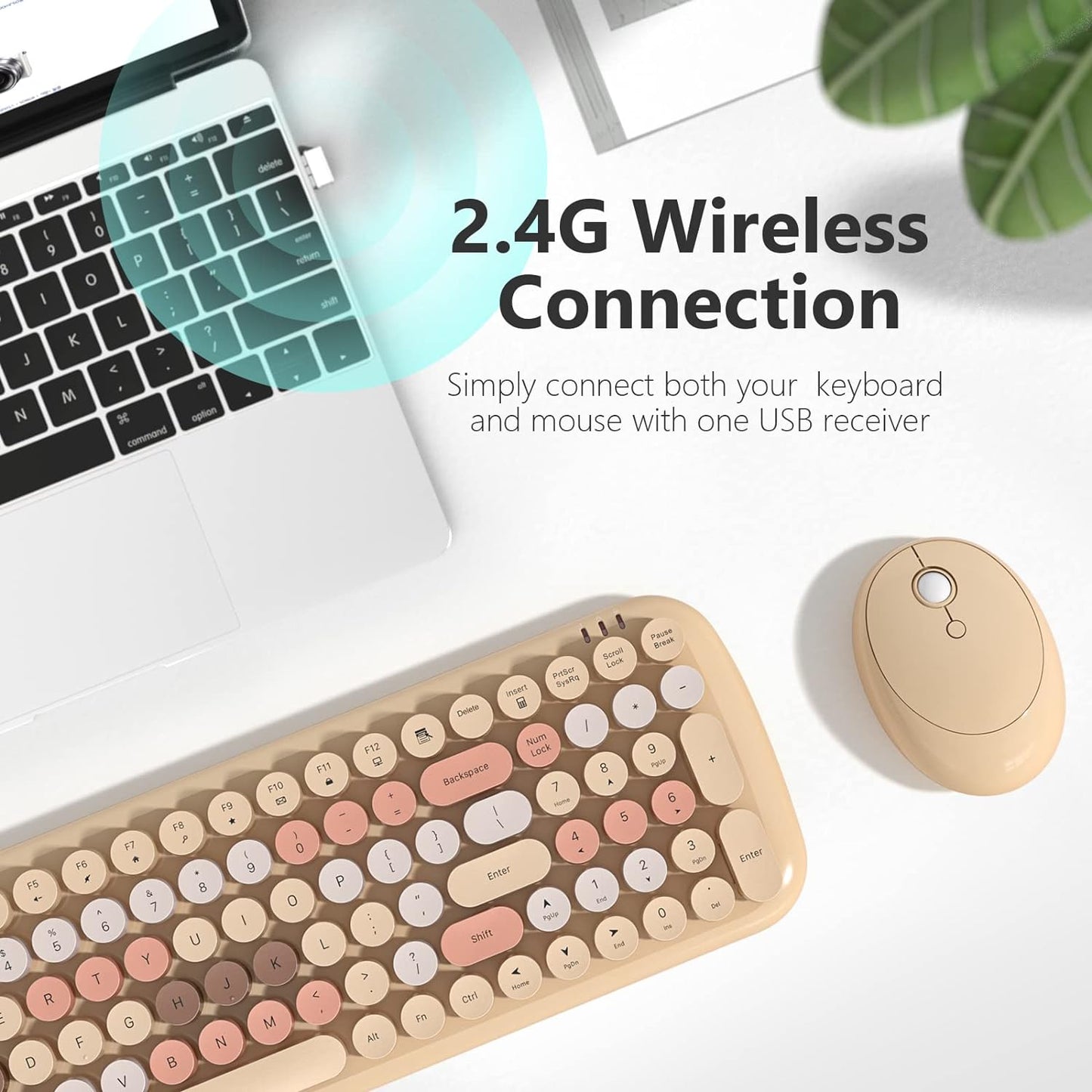 MOFII 7 8 10 Wireless Keyboard and Mouse Combo, Retro Typewriter Keyboard with Multi-Media Function Keys and Number Pad