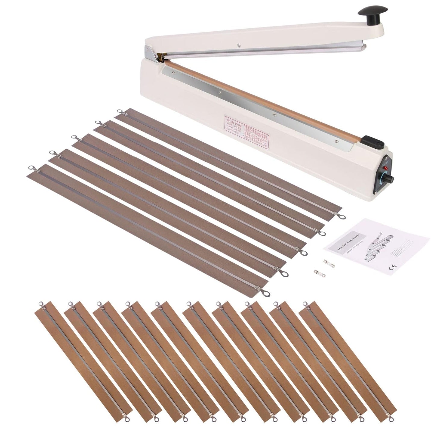 SYAMZZMS 20-Inch Impulse Bag Sealer Heavy Duty Manual Heat Sealing Machine with 15 Replacement Heating Elements Teflon Strips, 500mm Commercial Industrial Poly Bag Sealer for Plastic Mylar Bags