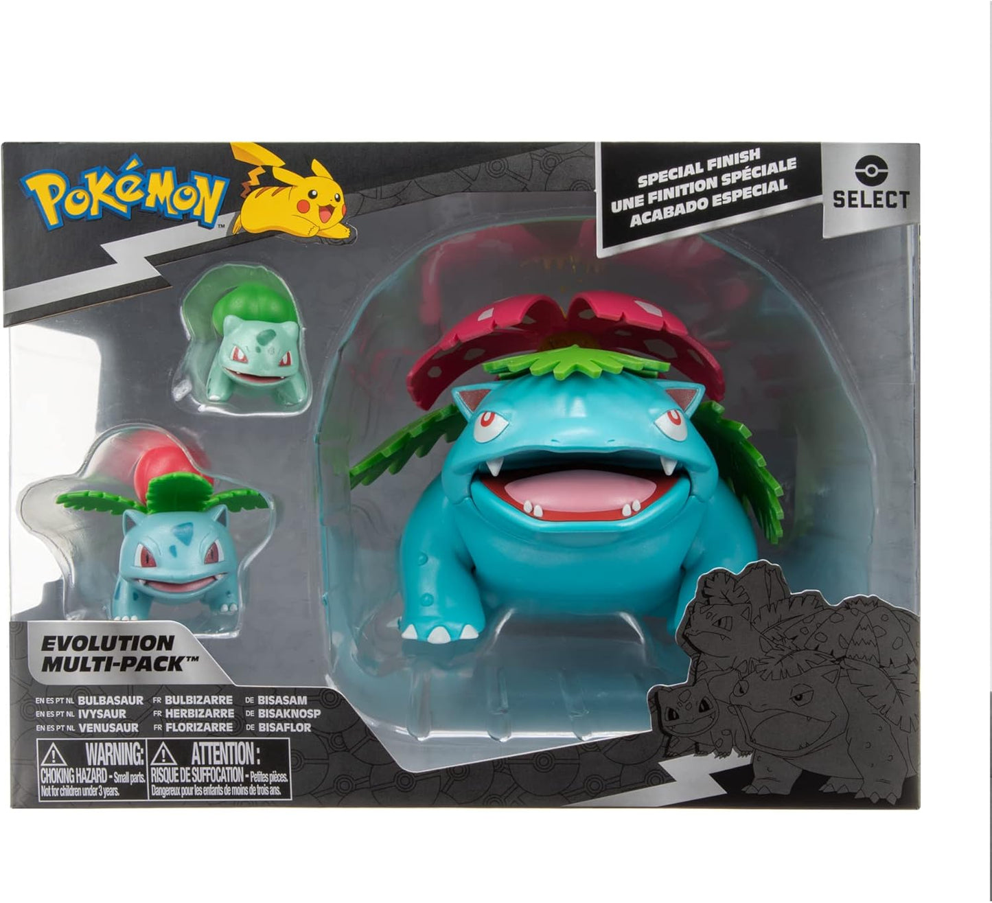 Pokémon Select Evolution 3 Pack | 2-Inch Bulbasaur, 3-Inch Ivysaur & 12-Inch Venusaur Figures