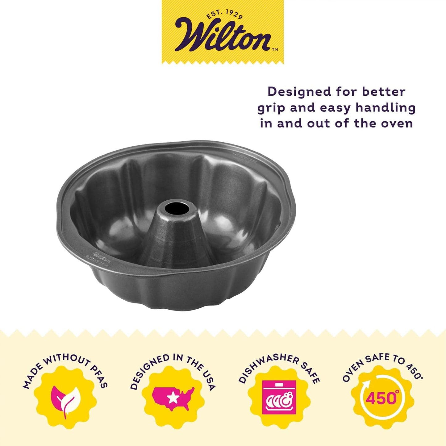 Wilton Gold Non-Stick Fluted Tube Cake Pan - 9.49 Inch Cold-Rolled Steel Bakeware, PFAS-Free