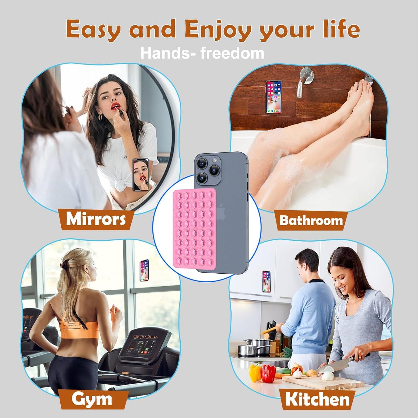 CMZZ Double Sided Silicone Suction Phone Holder Mount, Silicon Accessory for iPhone and Android, Hands-Free Mirror