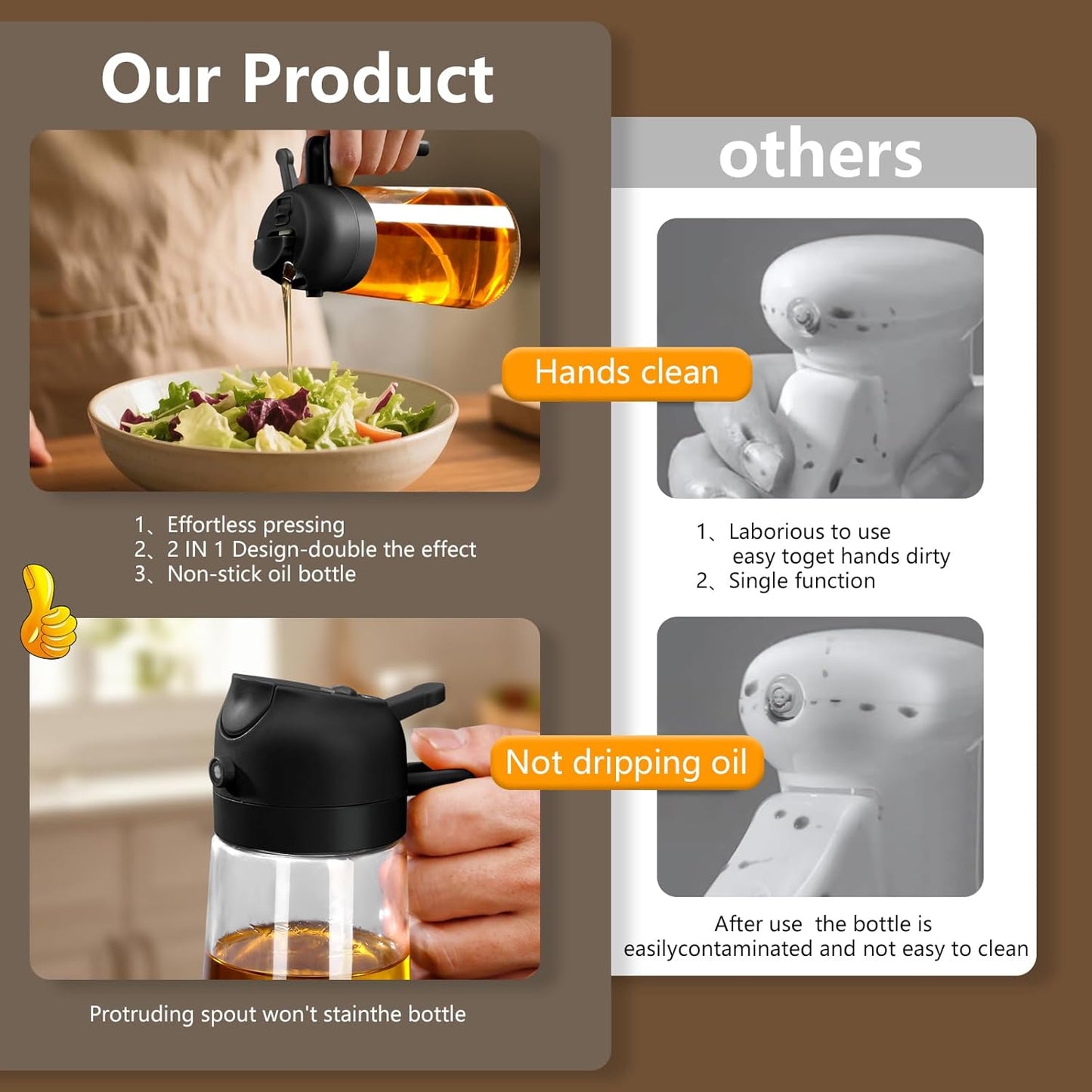 Sweet View Olive Oil Sprayer - 16oz Glass Dispenser for Cooking & BBQ | Kitchen Gadget (Black)