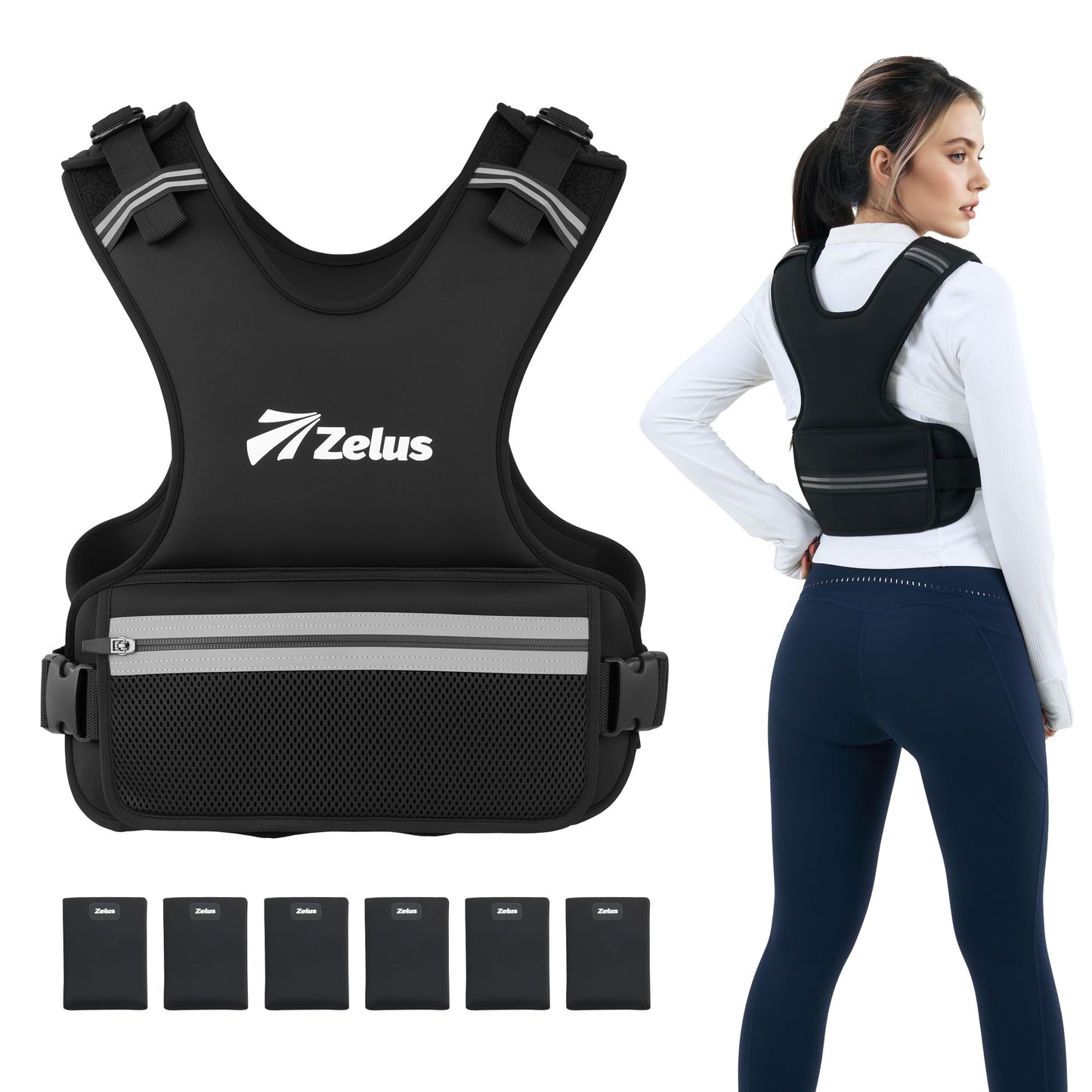 ZELUS Weighted Vest Women, 8-14lb/9-15lb/11-20lb/20-32lb Z-Fit Adjustable Weighted Vest for Women Men with 6 Removable Weights, Shoulder & Waist Adjustable Weight Vest for Training Walking Yoga