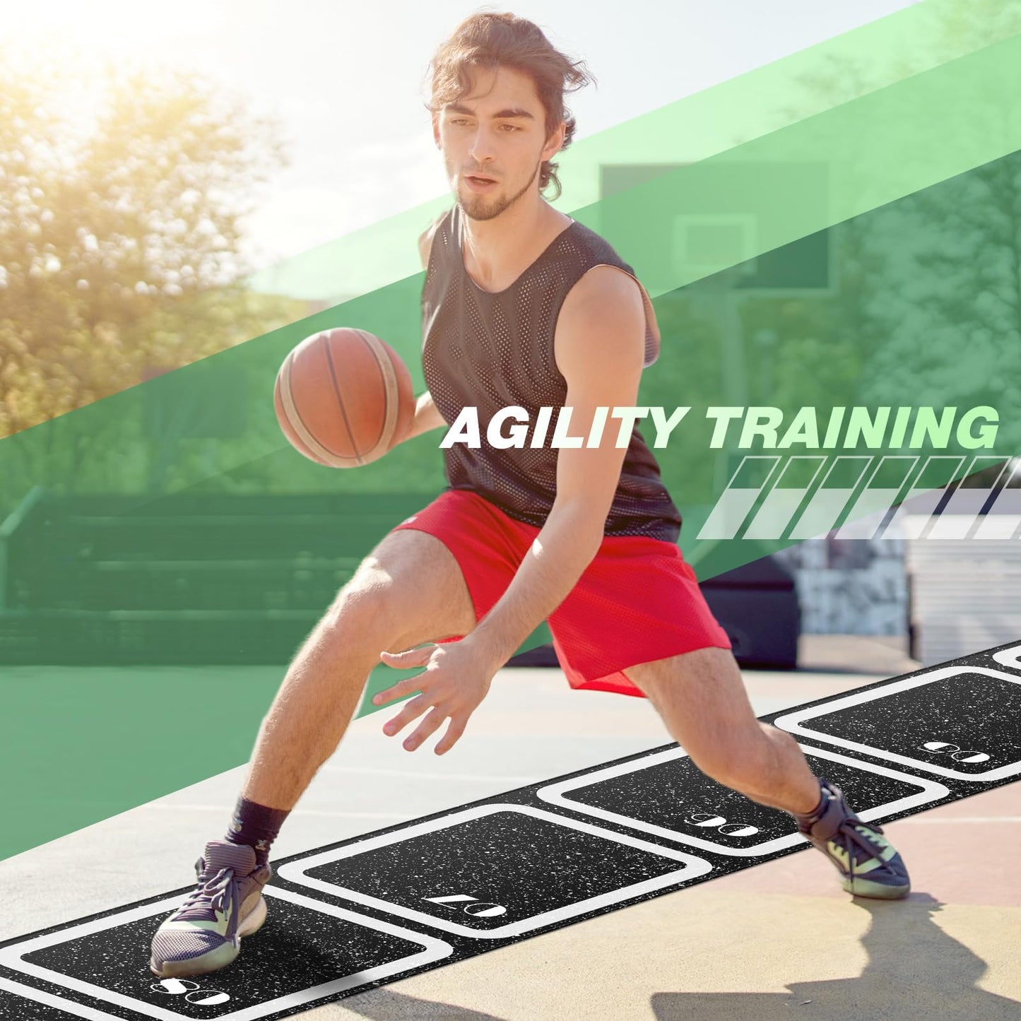 WinnerWhy 15 ft Rubber Agility Ladder Non-Slip Rubber Speed Agility Training Ladder Pad for Soccer Football Footwork Training Equipment for Fitness Boxing Sports Quick Exercise Gym Workout