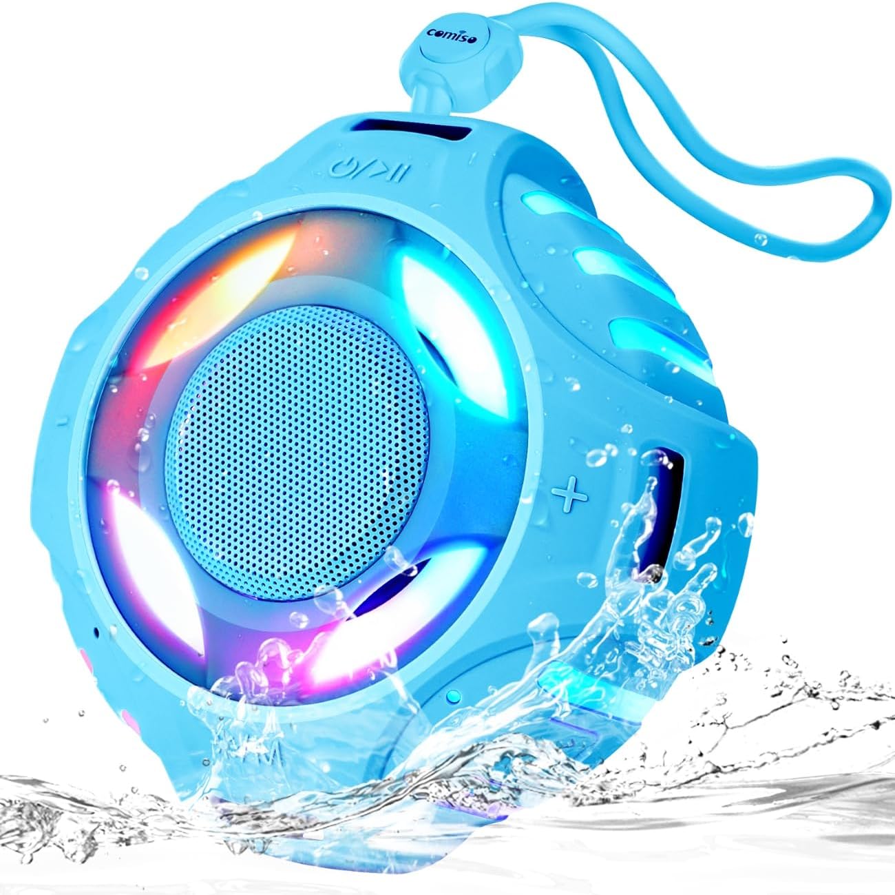 comiso IP67 2000mAh, Shower Bluetooth Speaker, Waterproof Speaker with LED Light, Portable Speakers with True Wireless
