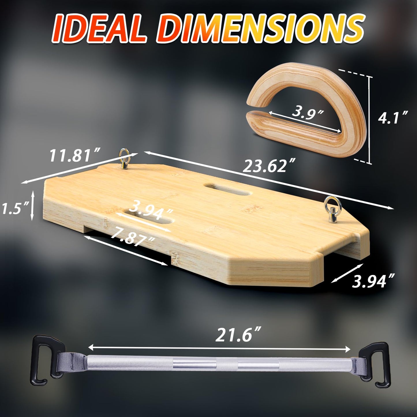 J Bryant Bamboo Resistance Band Platform with Eye Bolt Anchors – Includes Resistance Band Bar, for Strength, Rehab, Full-Body, Squat, Row & Press Band Workouts