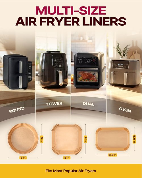 Katbite Air Fryer Liners - 8-Inch Square Non-Stick Parchment Paper for Easy Cleanup | 130 Pcs