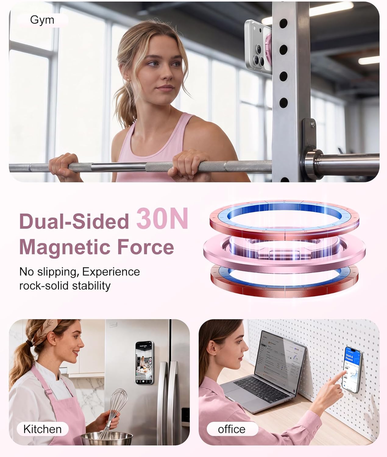 CAPRARO 360 17/16/15/14/16 Magnetic Phone Ring Holder for MagSafe, Dual-Side Magnetics, Rotation Gym Phone Stand Grip