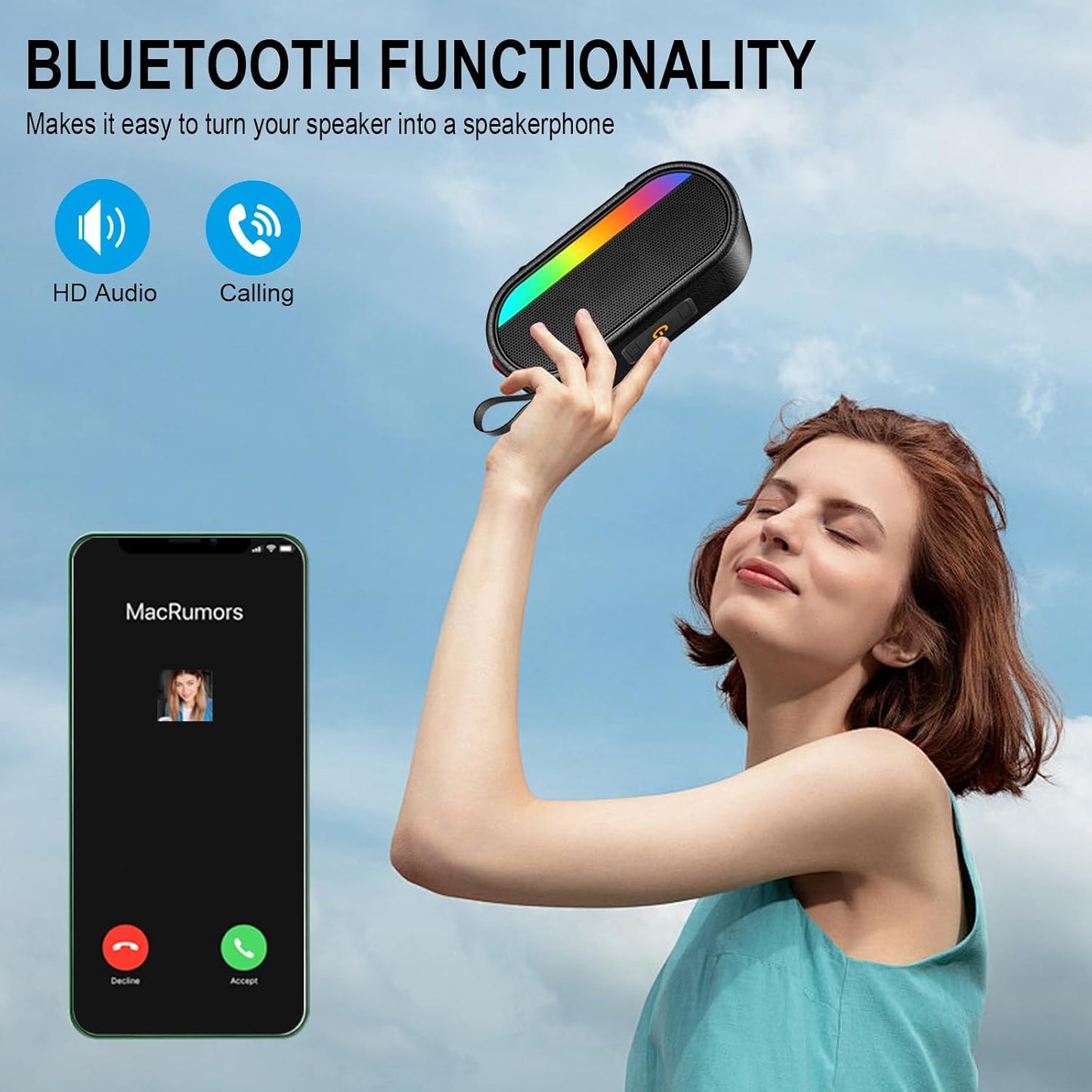 Dyurwa 24W 5.3, 10H IPX6 Bluetooth Speaker with Dual Speaker, HD Loud Sound, Portable Outdoor Wireless Punchy Bass