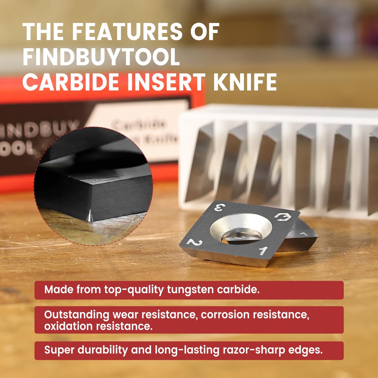 Findbuytool Carbide Inserts cutters (15x15x2.5mm-30°-R150-4R0.5) Insert for Woodworking Helical Cutter Head Tools, 100Pcs