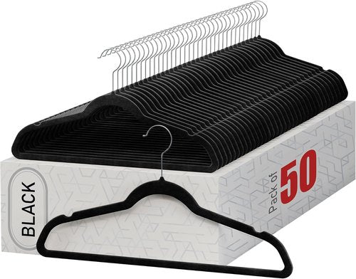 Home-it Premium Velvet Hangers - Heavy Duty Non-Slip Black Suit Hangers | 50 Pack with 360° Hook