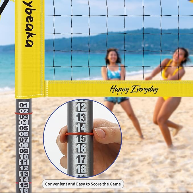 Outdoor Portable Volleyball Net Set for Backyard Beach with Adjustable Heavy Duty Poles, Durable Net, PU Volleyball & Pump, Carry Bag