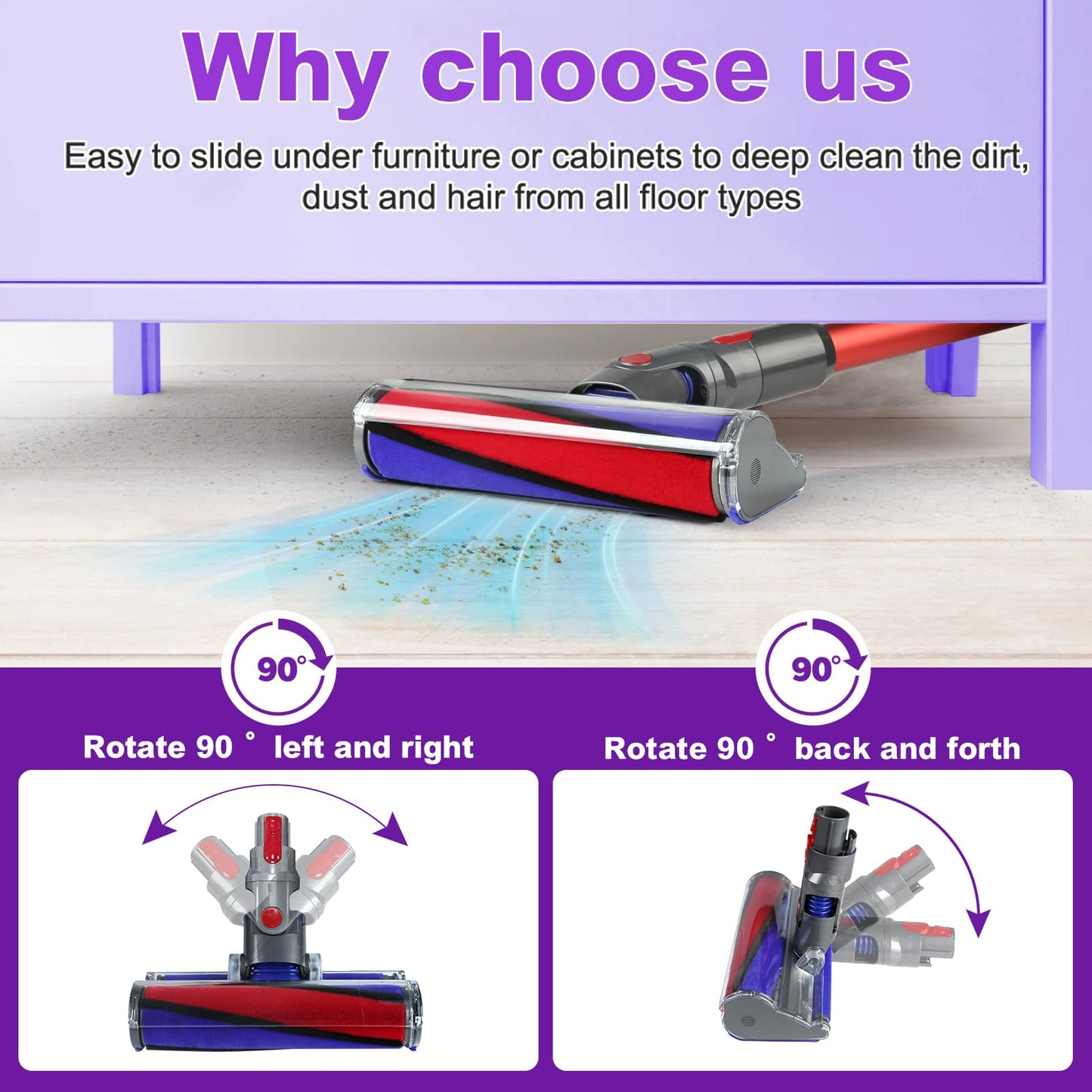 Soft Roller Cleaner Head Compatible with Dy son V10 V11 V15 V8 V7 Cordless Vacuum, Quick Release Fluffy Vacuum Head Replacement Attachments Parts Accessories for Hardwood, Vinyl Floor