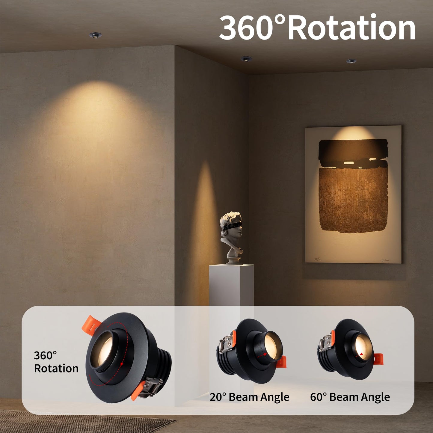 Aisilan 4 Pack 3 Inch LED Recessed Lighting 7W Gimbal Black Eyeball Can Lights with Junction Box 20°-60° Zoomable Down Light OB CRI 97, for Living Room Corridor
