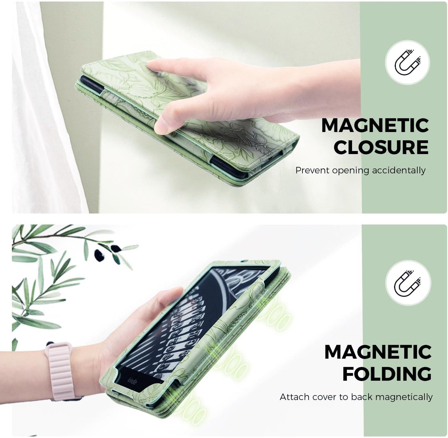EJU 7"/6.8" 11th/12th 2024,Retro 2025 Green Embossed Case Compatible with Kindle Paperwhite Gen,Colorsoft Signature