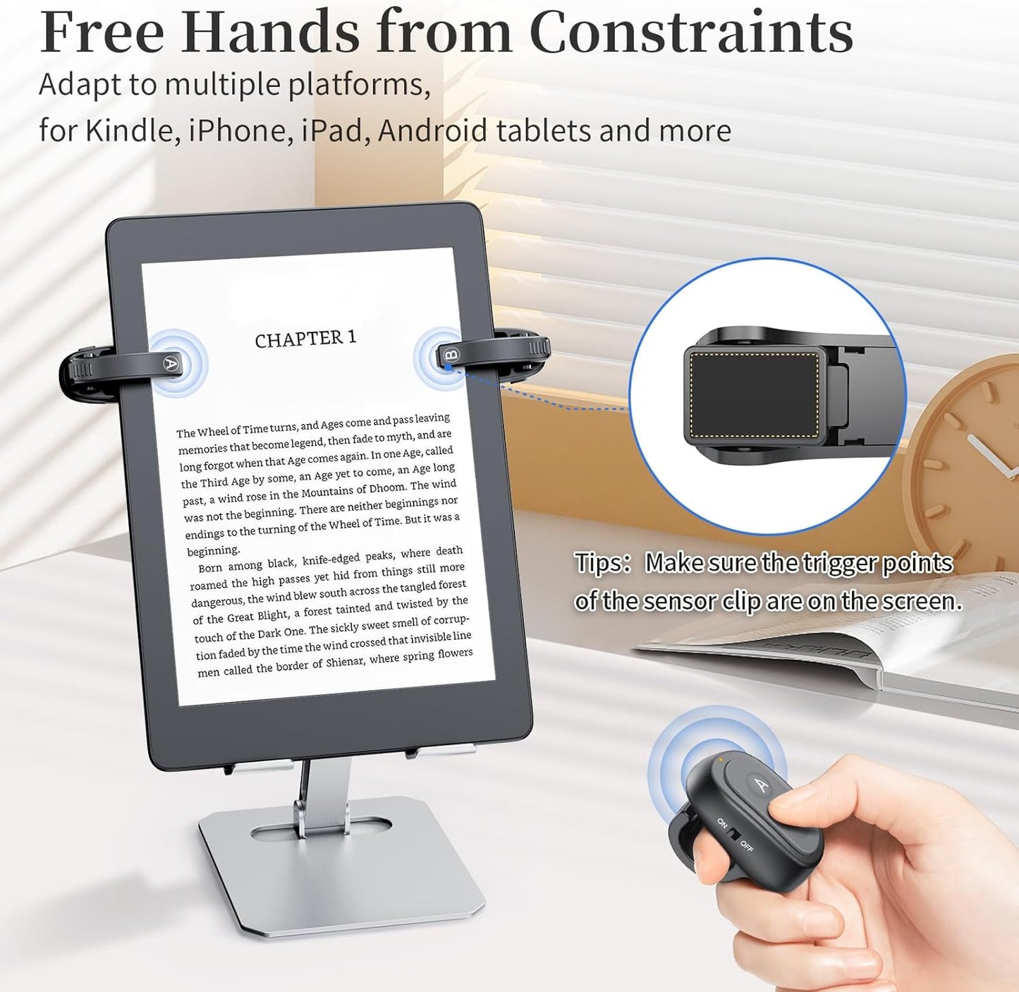 Resptasski [2 Clips] Finger Ring Kindle Page Turner Remote Control for Paperwhite: Rechargeable Wireless Clicker