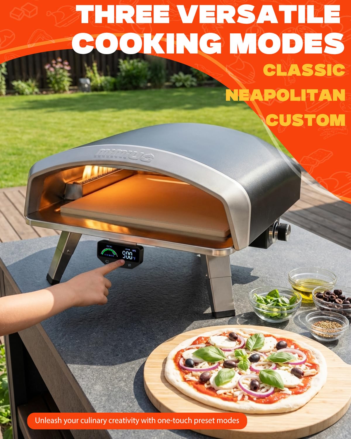 Mimiuo 16 Inch Gas Pizza Oven Outdoor Propane, Portable Pizza Maker with Digital Thermometer and Color-Coded Guide for Beginners, 3 Cooking Modes (Classic/Neapolitan/Custom), 900℉