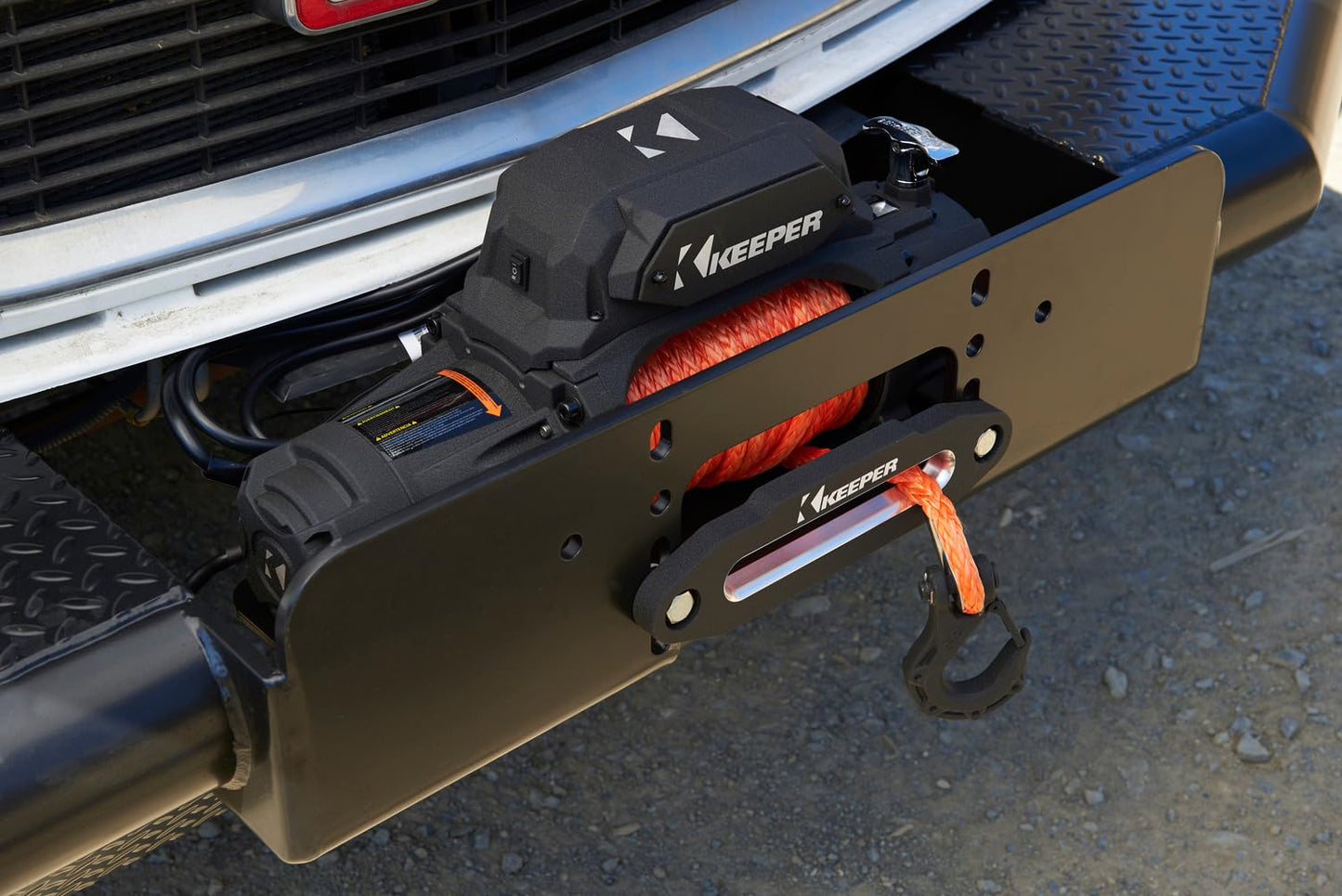 KEEPER Extreme Series KX9500E 12V Electric Winch with 85FT Synthetic Rope – Powerful 9500 LB Pulling Capacity, Heavy-Duty Off-Road Towing Winch with Waterproof Design for Trucks, ATVs & More